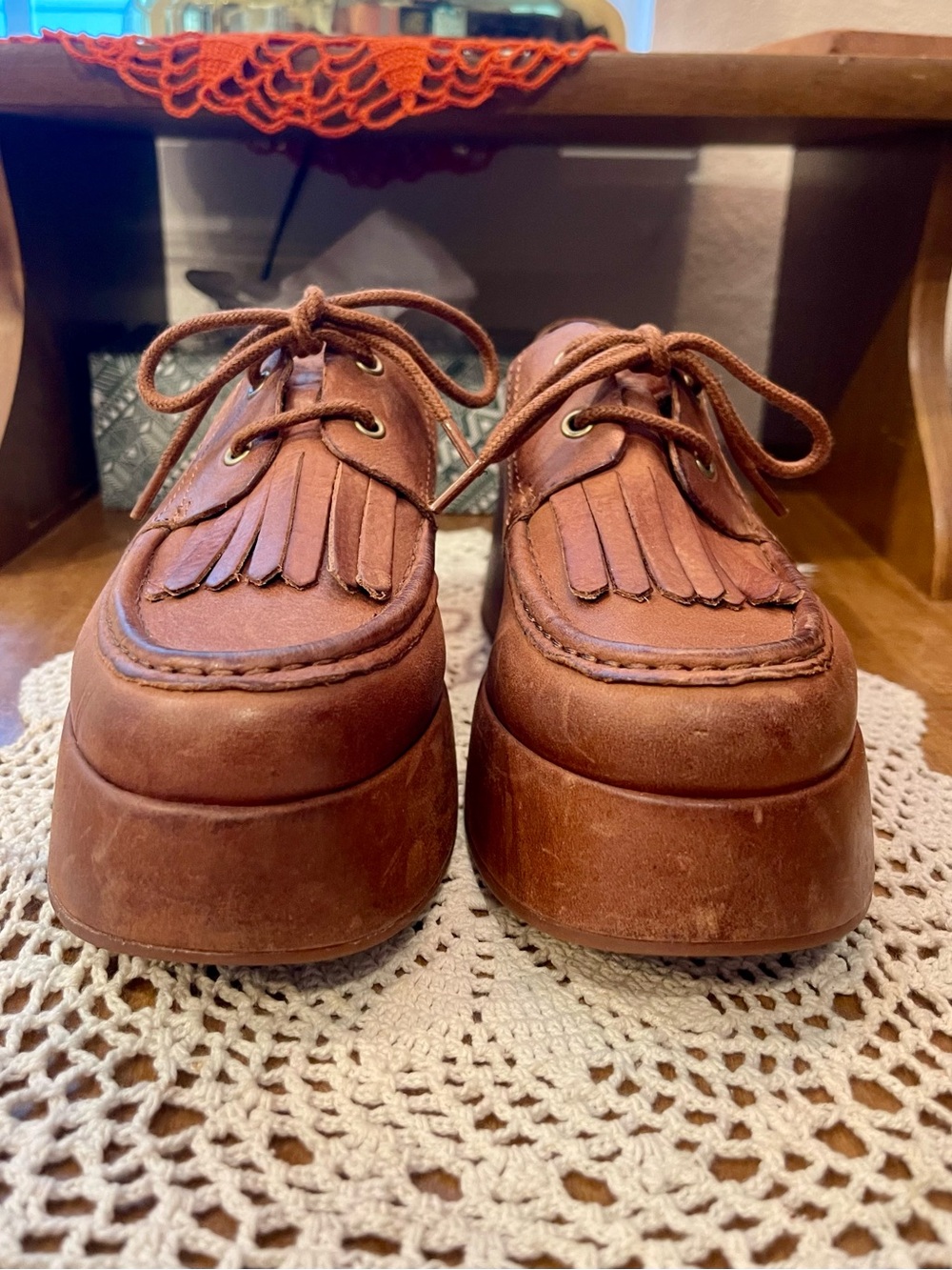 Kork-Ease Tan Leather Fringe Platform Oxfords - Picture 3 of 11
